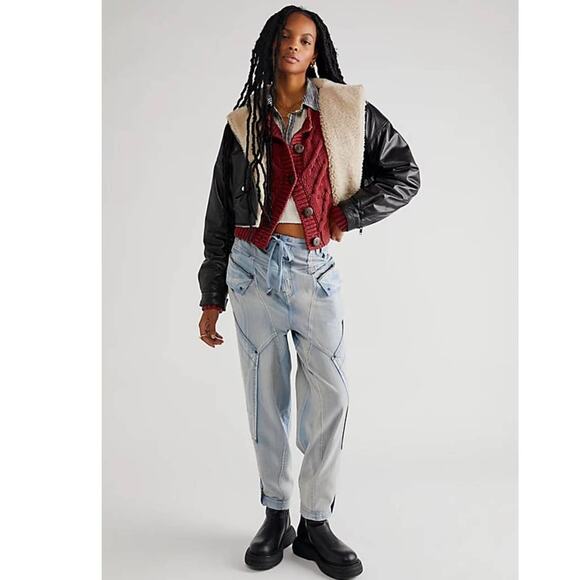 Free People Denim - New Free People Wilder Cargo Inspired Pants $228 X-SMALL Autumn Sky Slouchy